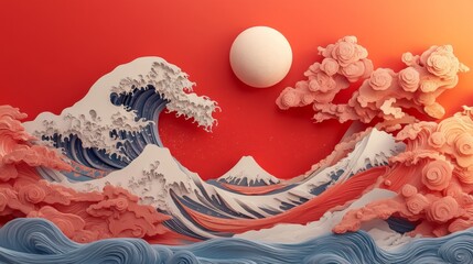 Wall Mural - Surreal Japanese Landscape in Paper Art