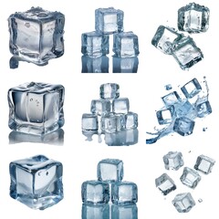 Aufkleber - Multiple ice cubes isolated against a white background with some water drops and splashes.