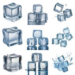 Aufkleber - Multiple ice cubes in various arrangements, some with water droplets and one with a splash of water.