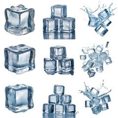 Aufkleber - Multiple ice cubes in various arrangements, some with water splashing.