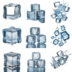 Aufkleber - Multiple ice cubes in various arrangements, some with water droplets, others splashing in water.