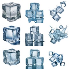 Aufkleber - Multiple ice cubes on a white background. Some are isolated, while others are shown in a water splash.