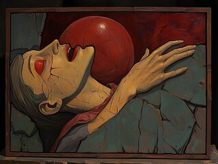 Wall Mural - Surreal Portrait of a Woman with Blood and Stone