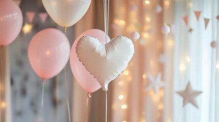 Canvas Print - A festive scene featuring heart-shaped balloons and decorative elements for a celebration.