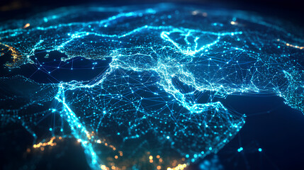Wall Mural - abstract network map of saudi arabia connecting middle east and north africa