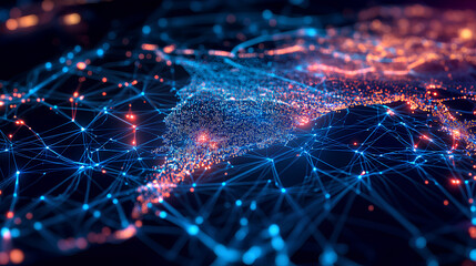 Canvas Print - abstract network map of saudi arabia connecting middle east and north africa global data transfer concept digital