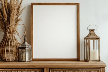 photo frame on white wall with blank white