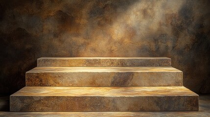 Poster - A set of stone stairs illuminated by soft light against a textured, warm-toned background.