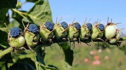 Wall Mural - Close-Up of Blue Flower Buds on a Green Stem