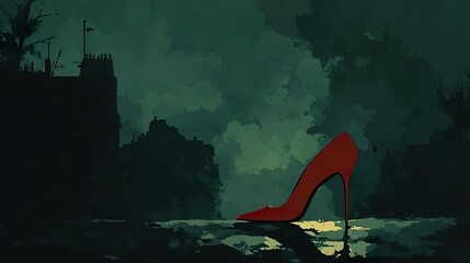 Wall Mural - Red Shoe in a Forgotten City - Digital Art Painting