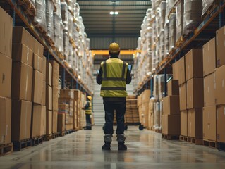 Warehouse Worker in a Busy Logistics Center