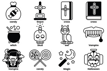 Canvas Print - Set of illustrations in the concept of party and Halloween in line drawing style.