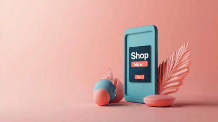 Poster - A stylized smartphone displaying a shopping interface against a pastel background.