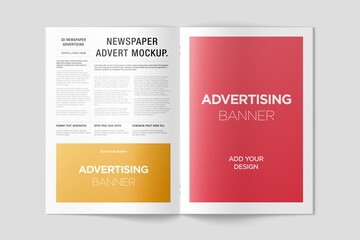 Newspaper Advertising Magazine Brochure Mockup 3D Rendering