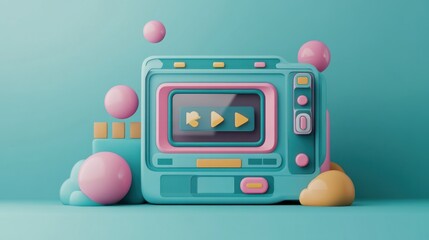 Sticker - A colorful retro-style media player surrounded by playful shapes.