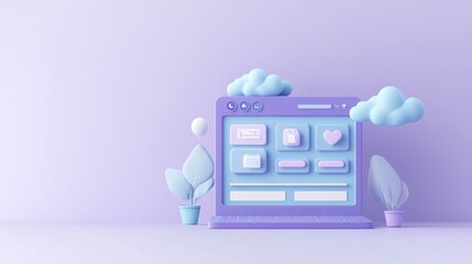 Poster - A pastel-themed digital interface with buttons, clouds, and plants, suggesting a friendly design.