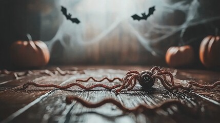 A close-up of a person s hands painting a pumpkin with spooky designs in preparation for Halloween. Other decorations like bats and spider webs are visible in the background, adding to the atmosphere
