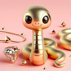 Wall Mural - a cute, cool gold and diamond shinny metallic snake 3d art