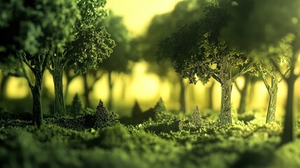 Sticker - A serene forest scene with lush greenery and soft lighting, evoking tranquility and nature.