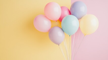 Canvas Print - A cluster of colorful balloons against a pastel backdrop, ideal for celebrations.