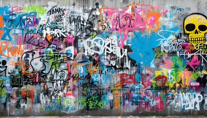 Canvas Print - Vibrant Fusion of Abstract Art and Graffiti on Weathered Wall