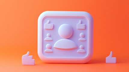 Canvas Print - 3D representation of social engagement with thumbs up and user icons.