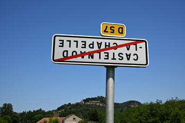 Castelnaud, France: 17 july 2024; Upside down road signs seen in rural France which are part of a protest by a farmers union