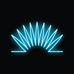 Poster - Blue neon sign is glowing on a black background, taking the shape of a rising sun