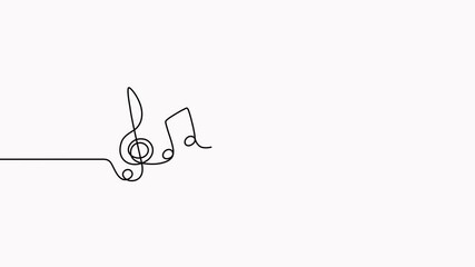 Wall Mural - Music note continuous one line drawing animated video. Linear melody composition elements animation.