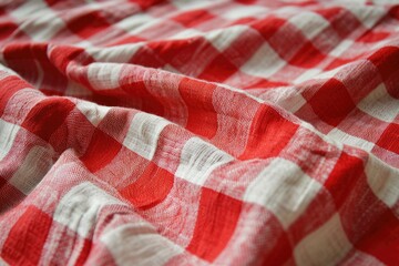 Red Gingham Fabric Tablecloth Background for Breakfast Menu