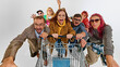 © master1305 - Group of super emotional and excited people pushing shopping cart forward with craziness. Competition for best deals. Concept of Black Friday, Cyber Monday, shopping