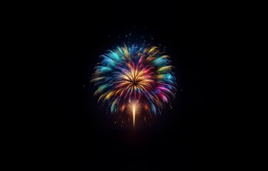 Poster - A single firework explodes in a burst of colorful light against a dark night sky.