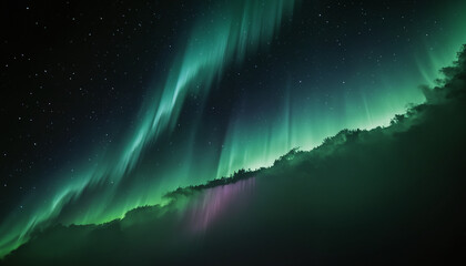beautiful aurora in the night sky, alien landscape in the north