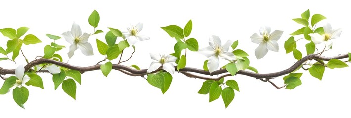 Poster - a white flowers and green leaves on a branch

