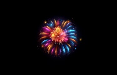 Poster - A colorful fireworks display explodes against a dark night sky, with bright sparks and trails radiating outward in a circular pattern.