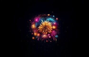 Poster - A cluster of colorful fireworks burst in the night sky.