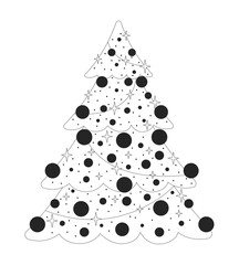 Wall Mural - Sparkle twinkling Christmas-tree ornaments black and white 2D line object. Baubles xmas evergreen coniferous. Christmastree isolated clip art vector outline item. Monochromatic spot illustration