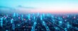 © Mnt - A futuristic city skyline illuminated with vibrant lights, showcasing a blend of technology and urban life at dusk.