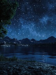 Wall Mural - night lake and starry sky