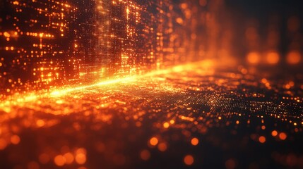 Dynamic abstract background with glowing orange particles and lines, creating a sense of depth and movement, perfect for tech-themed designs.