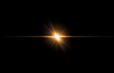 Aufkleber - A single bright gold light source with rays of light radiating outward on a black background.