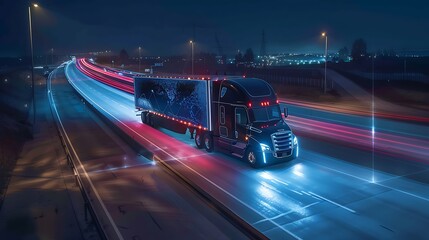 Wall Mural - truck on the road with glowing lights