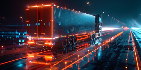 Wall Mural - truck on the road with glowing lights