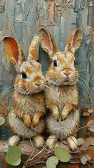 Sticker - Two Adorable Rabbits in a Painting - Wildlife Art