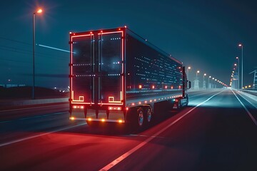 Truck on the road with glowing lights