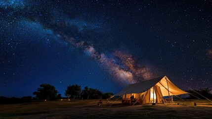 Wall Mural - nighttime tent with milky way