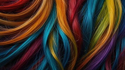 Poster - Close-up of vibrant, colorful hair strands in a rainbow pattern.