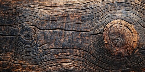 Wall Mural - Close-up of dark wood grain with knot.