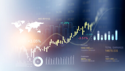 Poster - Financial marketing graph and profit stock market.Analyzing data sales and financial graph chart. Business development strategy,analysis and planning.