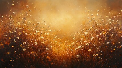 Canvas Print - Enchanted Golden Flower Field at Dusk